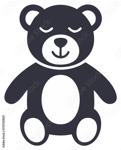 Cute sleeping teddy bear flat icon. Adorable soft toy character sitting peacefully with closed eyes.