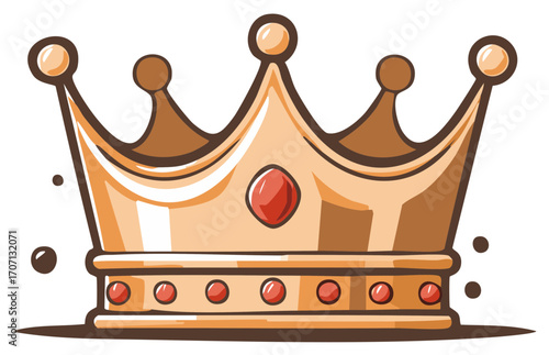 Cartoon Golden Crown with Red Jewel and Ornate Design