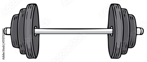 Illustrated barbell vector for fitness and weightlifting, cartoon style, health and exercise