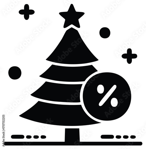 Christmas Tree Holiday Sale Icon with Percentage Discount Symbol Vector Graphic