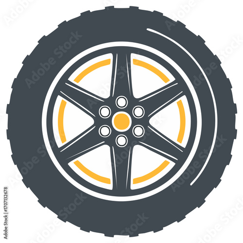 Car wheel and tire with alloy rim vector illustration for auto service design