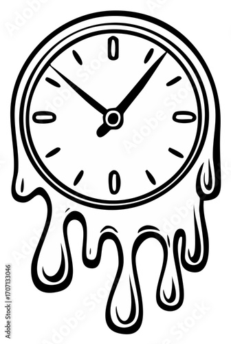 Surreal melting clock face vector illustration symbolizing time passing and urgency