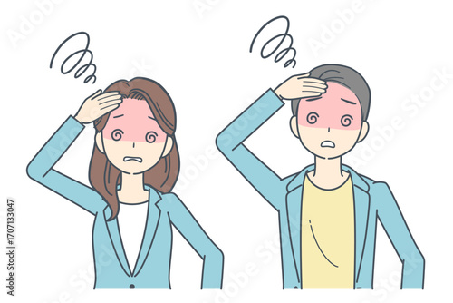 混乱し目が回るジャケットを着た男性と女性のイラスト