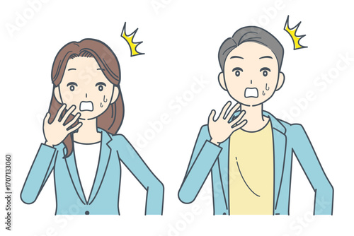 ショックを受けるジャケットを着た男性と女性のイラスト