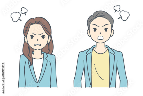 怒るジャケットを着た男性と女性のイラスト