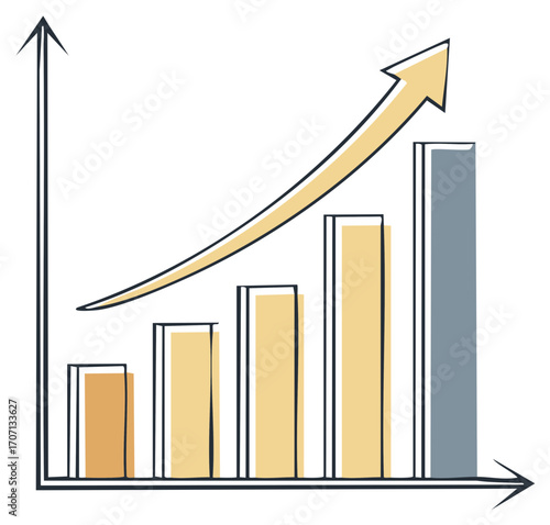 Business chart with growing bars and upward arrow, illustrating success and growth