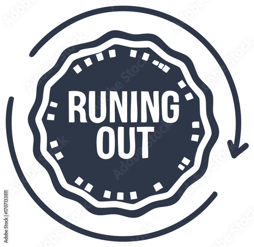 Circular timer badge with runing out text and arrow symbol