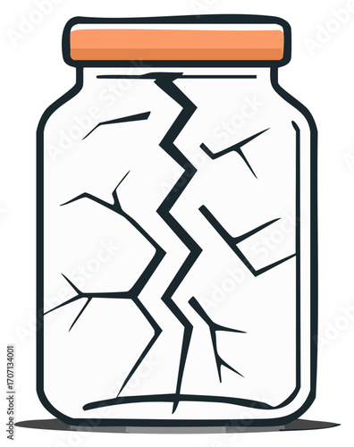 Shattered Glass Jar with Orange Lid and Intricate Cracks