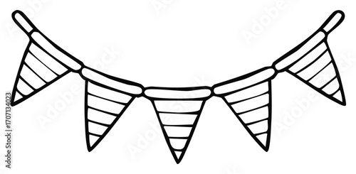Hand drawn banner, flag garland, with horizontal stripes for festive decoration.