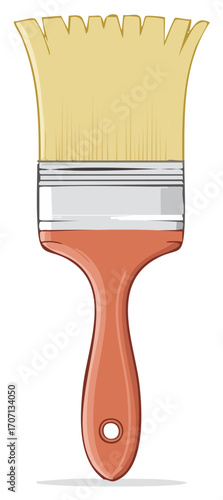 Detailed Artist Paintbrush Illustration with Orange Handle and Tan Bristles