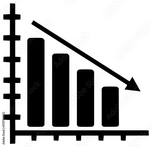 Downward trend graph or chart decreasing financial losses, bad economy