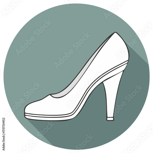 Classic high heel shoe flat design icon with a long shadow