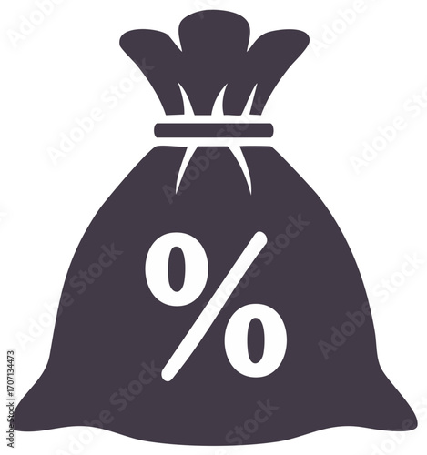 Dark Gray Money Bag Icon with Percentage Symbol