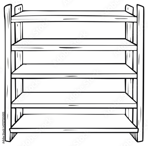 Rustic Wooden Shelf Unit With Five Levels For Display Storage and Organization