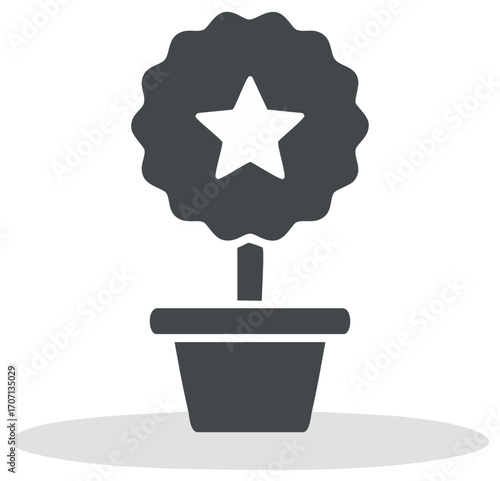 Potted star tree graphic illustration symbol design decorative plant icon in grey