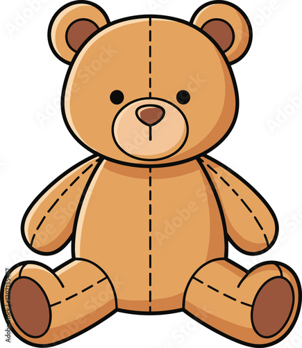 Cute cartoon teddy bear toy, isolated stuffed animal illustration for children, perfect for kids' design, nursery decor, and baby products.