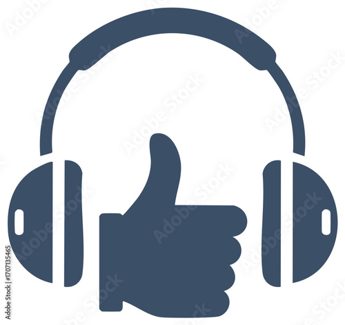 Headphones Icon with Thumb Up Gesture for Music Approval