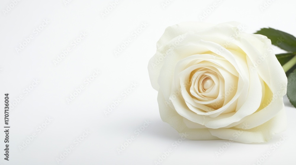 Obraz premium Single white rose on white background