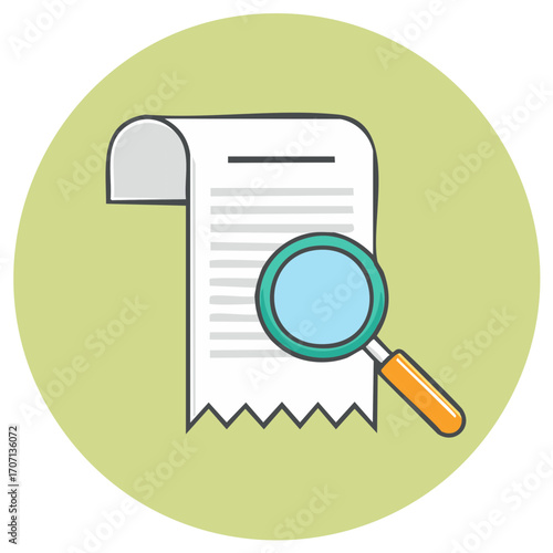 Magnifying glass examining a document or receipt for research or analysis