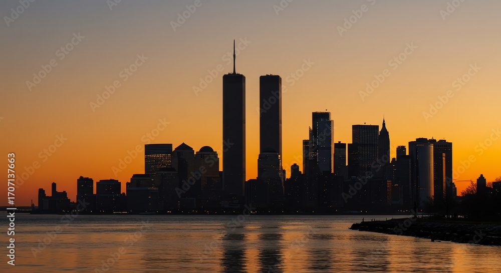 Fototapeta premium New York City skyline at sunset over water