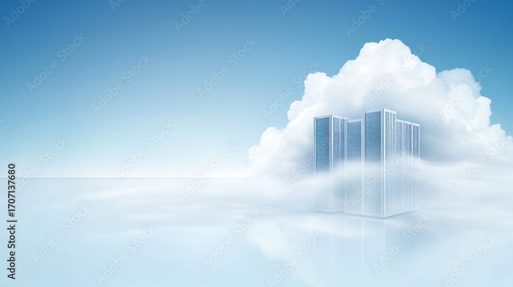 Fototapeta premium Skyscrapers floating in a cloud
