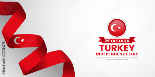 Turkey independence day banner background 29th october design element with waving ribbon flag