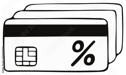 Credit cards with percentage sign, discount, cashback, and savings concept.