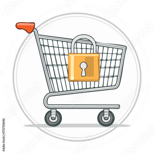 Shopping Cart with Golden Padlock Symbolizing Secure E-commerce and Data Protection