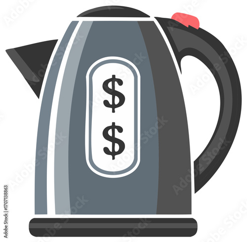 Electric kettle with dollar symbols. Represents investment or cost concept.