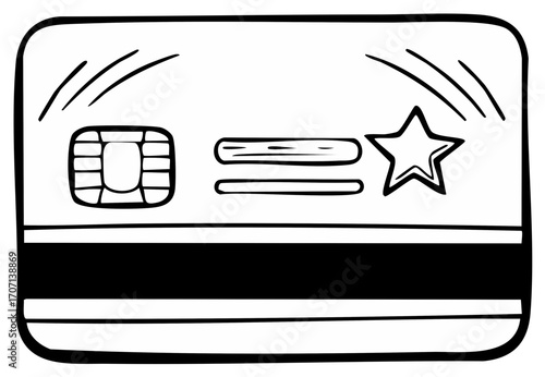 Illustration of a Credit Card with Star, Chip and Magnetic Stripe