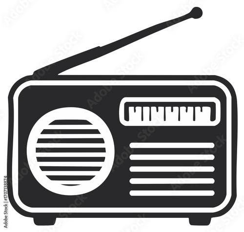 Vintage radio with antenna and tuning dial, retro audio device illustration
