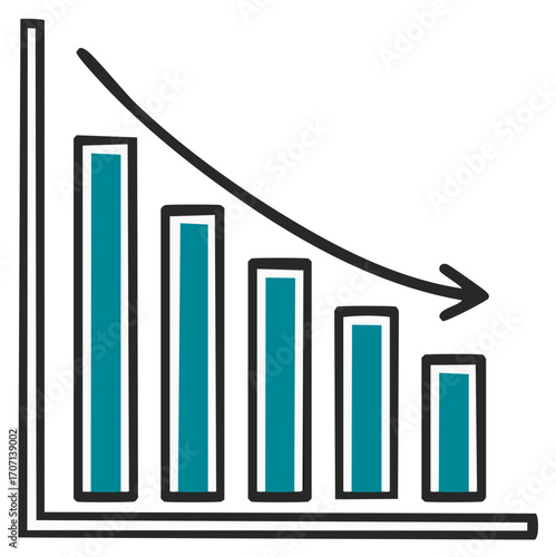 Decreasing bar graph trending downwards indicating market decline or loss in performance and financial risk