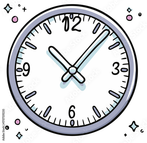 Cartoon Clock Illustration Showing Time on Face with Numerals and Ticking Hands