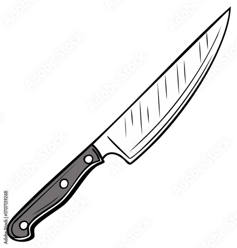 Isolated Butcher knife in black and white with a gray handle