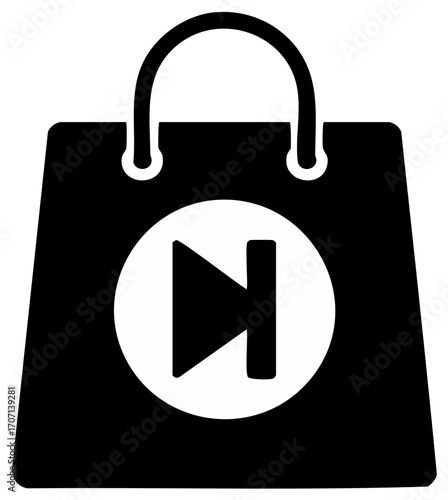 Black shopping bag with fast forward button for online shopping promotions