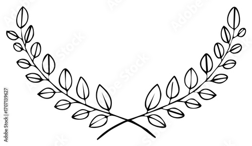 Simple hand-drawn laurel wreath border with leaves and crossing stems