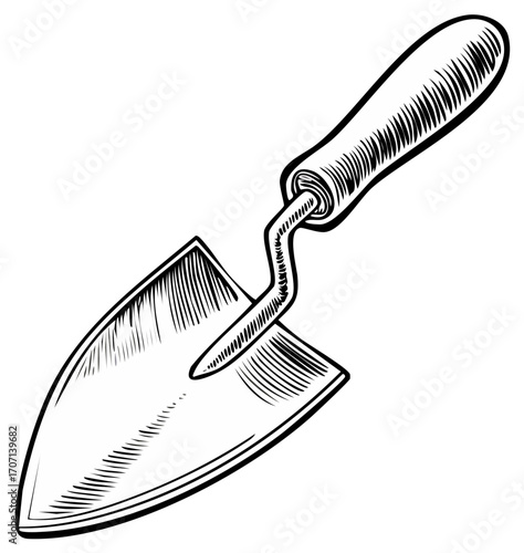 Garden Hand Trowel Engraving Style Black and White Tool for Planting and Digging