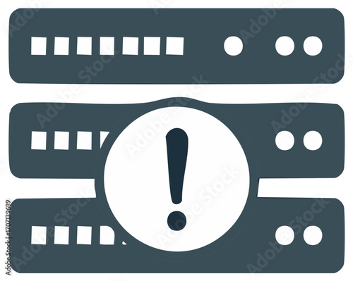 Computer server infrastructure with a prominent exclamation mark icon indicating a system error or crucial alert