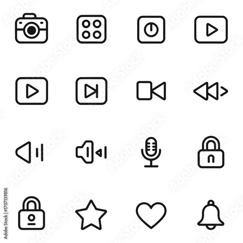 Media controls and icons camera grid
