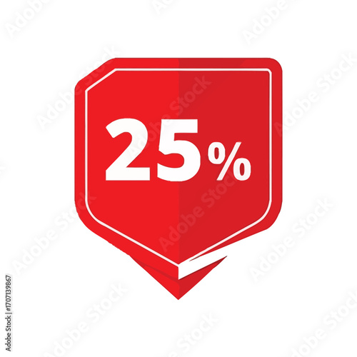 A bold red discount tag displaying a 25 off offer, isolated on white background, ideal for sales promotions and attracting customer attention