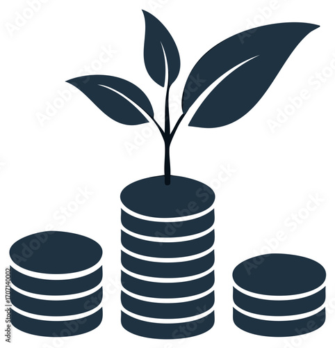 Plant growing from stacked coins symbolizing financial growth and investment success