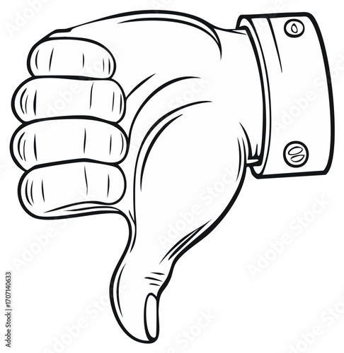 A classic cartoon hand illustration showing a thumbs down gesture of disapproval or dislike