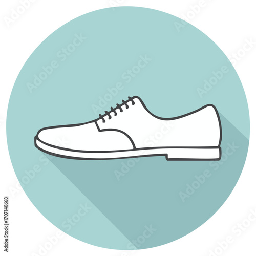 Elegant outline icon of a men's formal dress shoe with laces and long shadow flat design