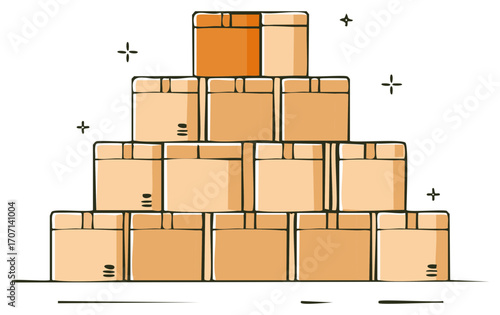 Stacked Cartoon Cardboard Boxes Shipping Delivery Illustration
