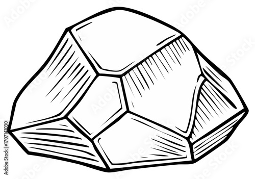 Geometric Stone Shape Sketch, Minerals and Gems Line Drawing, Crystal Formation Clip Art