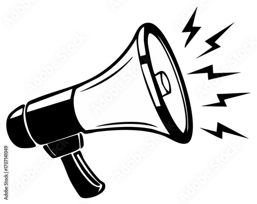 Megaphone with sound waves broadcasting important announcement message icon.