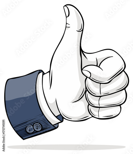 Thumbs up gesture illustration in suit symbol of approval agreement success