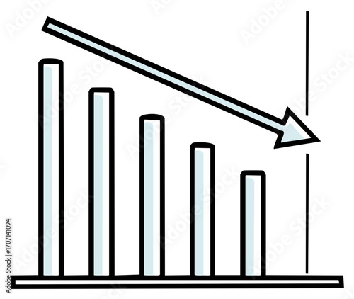Declining Bar Chart with Downward Arrow Representing Economic Downturn and Financial Loss
