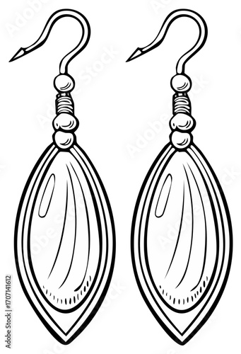 Stylized Outline of Elegant Leaf-Shaped Dangle Earrings with Hook