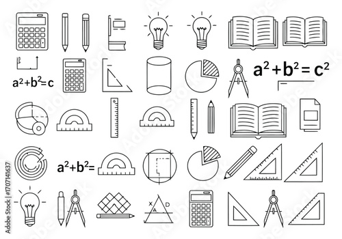 Illustration of collection of handdrawn math and science icons